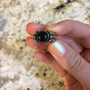 Black stone / silver ring .925
