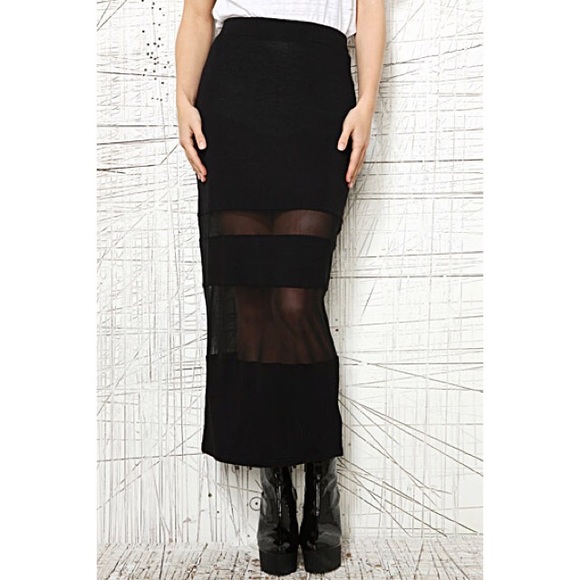UO Black Striped Semi-Sheer Maxi Skirt