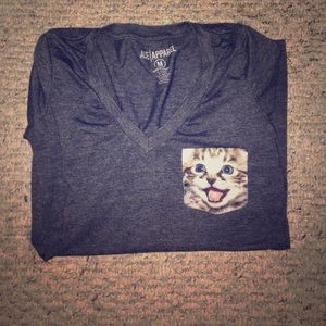 Kitty pocket gray V-neck