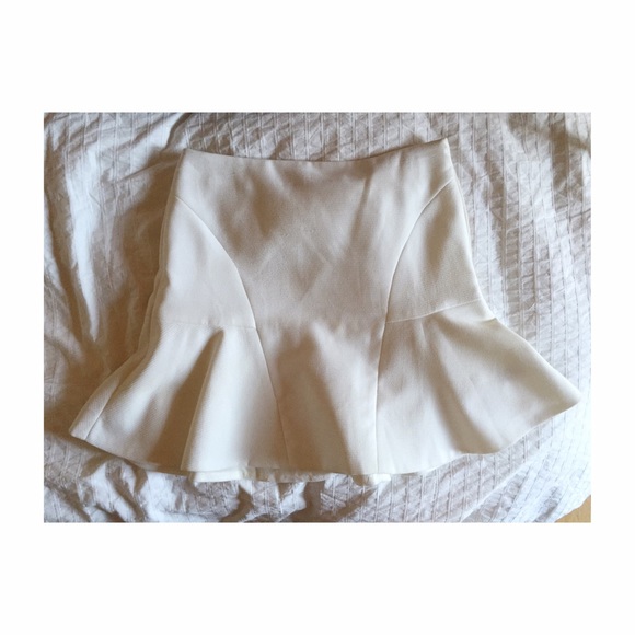 Aryn K white high waist mini frill skirt