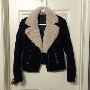 Faux suede with faux shearling moto jacket