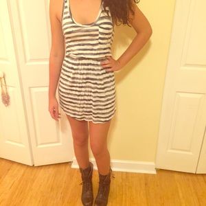 Lush Gray and White Striped Dress