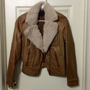 Faux moto jacket with shearling detail