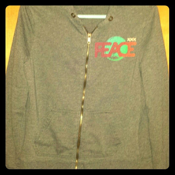 Gray peace zip up hoodie