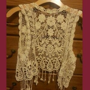 Cream Knitted Crochet Lace vest
