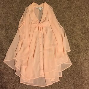 Peach flowy button up tank top