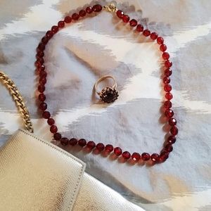 Vintage garnet/amber colored beaded necklace.