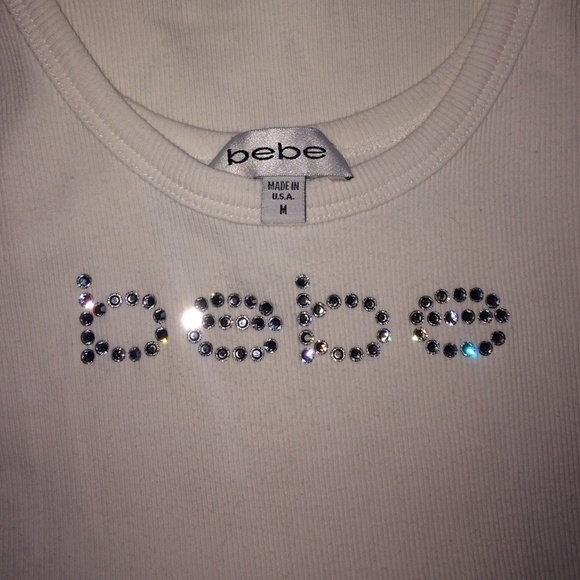 Bebe white ribbed logo tank