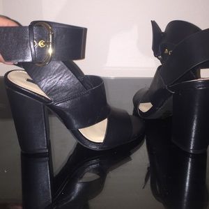 Strappy faux leather high heels sandals