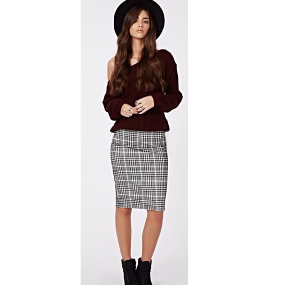 Black and White Pencil Midi Skirt