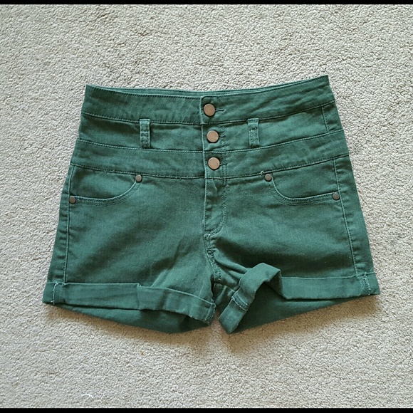 ✔SALE✔High Waisted Forest Green Denim Shorts