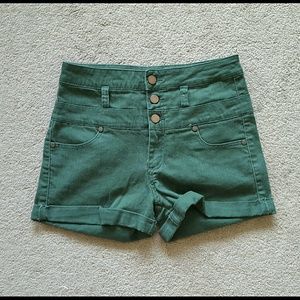 ✔SALE✔High Waisted Forest Green Denim Shorts