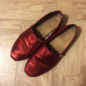 Red glitter sequin sparkle TOMS.
