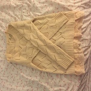 Pink/beige sweater with pink lace trim