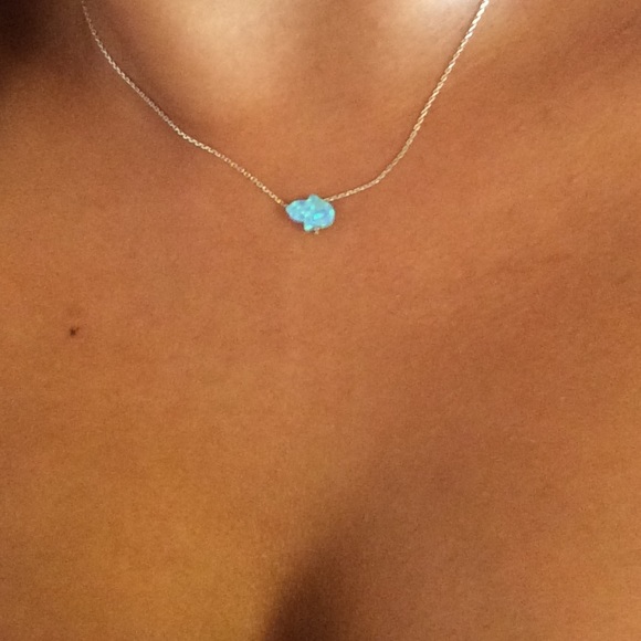 Silver turquoise hands hand necklace