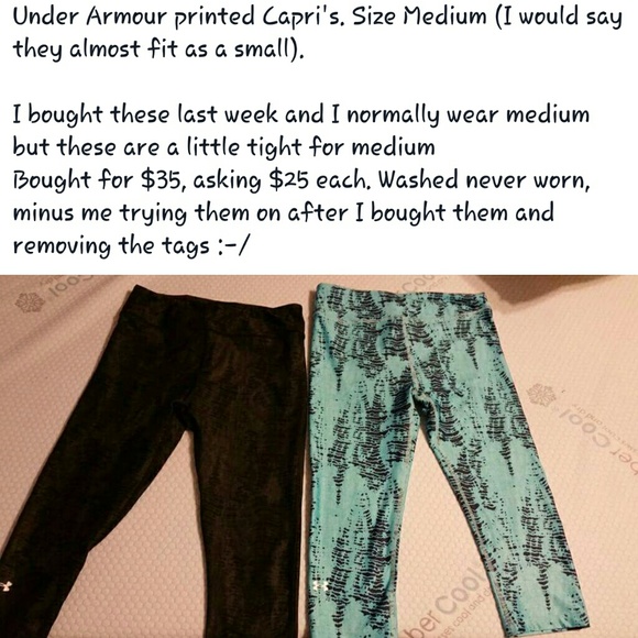 Under Armor workout capris. $40 for both