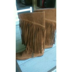 Brown fringe boots