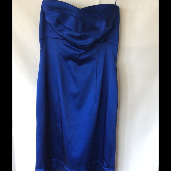 Blue Satin Tahari Strapless Dress