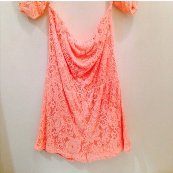 Coral lace romper. - Picture 2 of 2