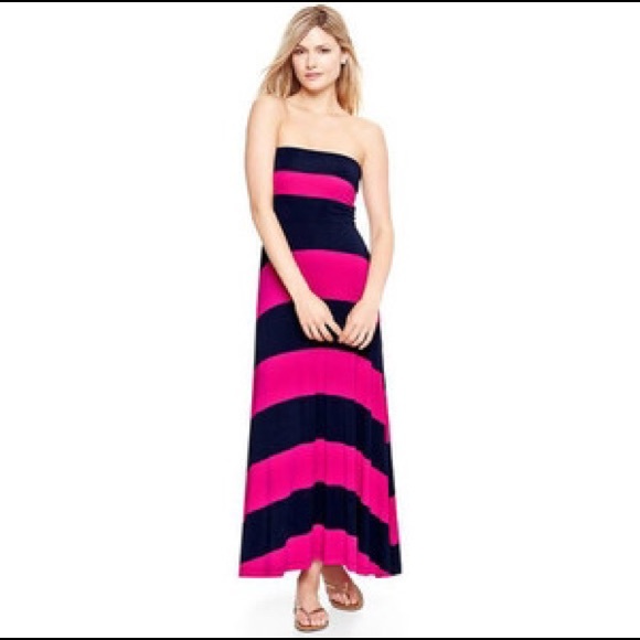 Gap Pink and Navy striped Maxi Dress