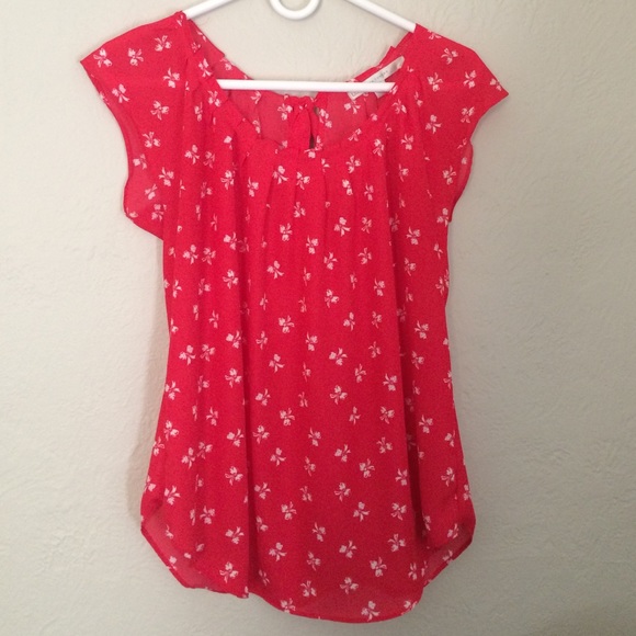 Lauren Conrad Red Blouse W/ Bows