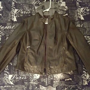 Womans Levi's faux leather jacket with grey hood