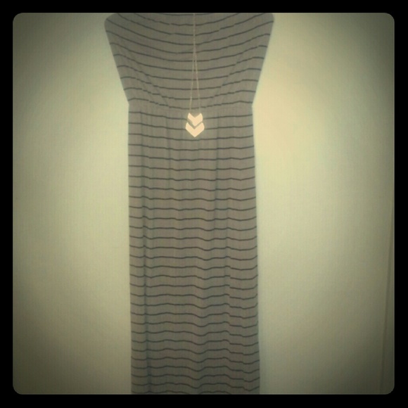 Black and tan striped maxi dress