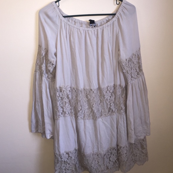 Off the shoulder tan dress