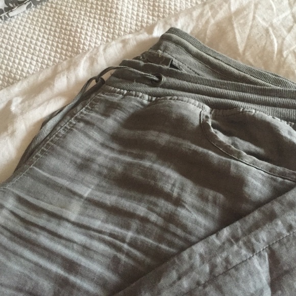 Gray linen drawstring wide leg pants