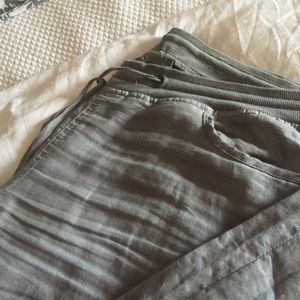 Gray linen drawstring wide leg pants
