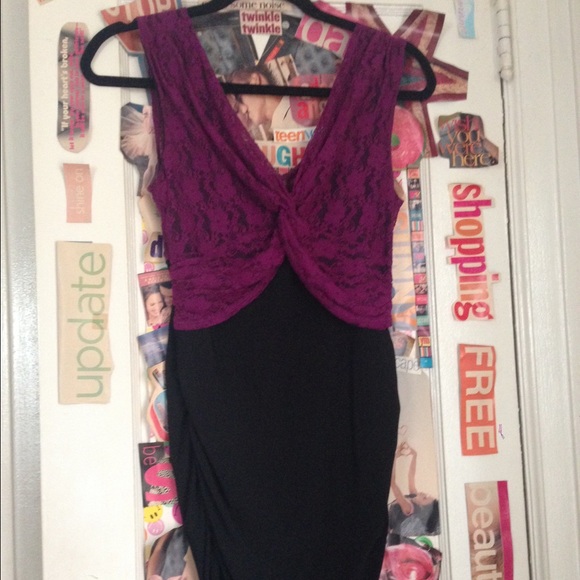 Purple lace & black cocktail dress