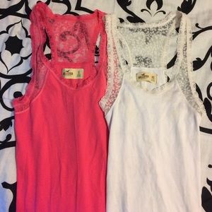Pink & White Hollister lace back tank bundle