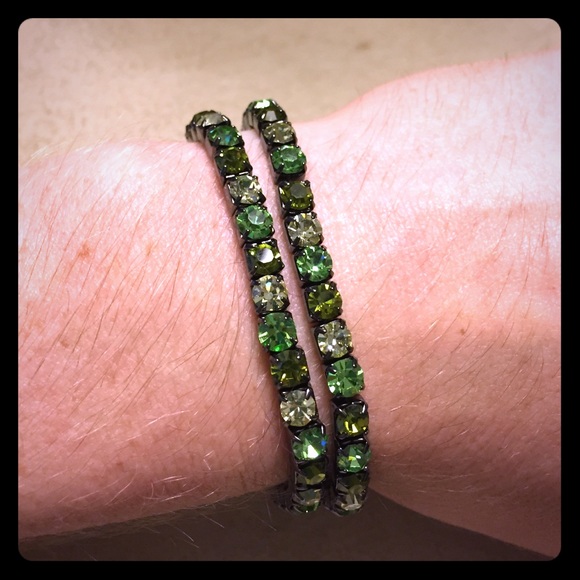 Duo of green rhinestone bracelets