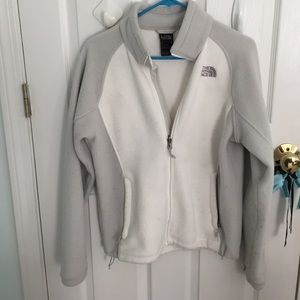 Gray and white north face