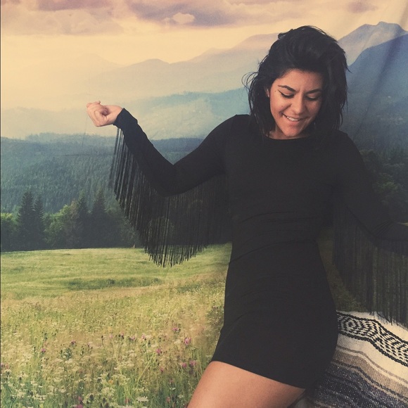 (SOLD) Black dress with fringe