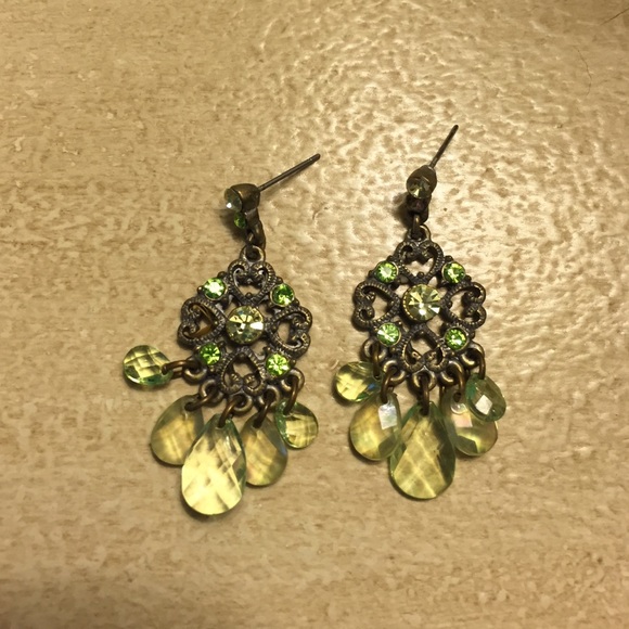 Green crystal chandelier earrings