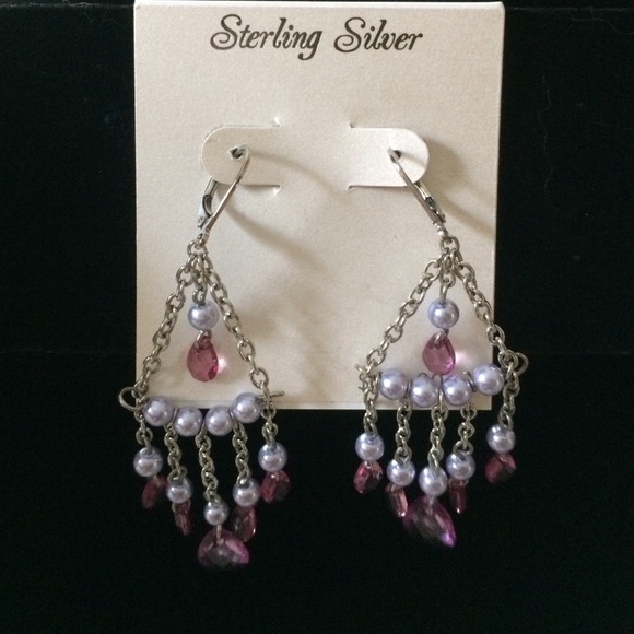 Sterling Silver with Pink Crystals and Silver bead - Picture 1 of 2