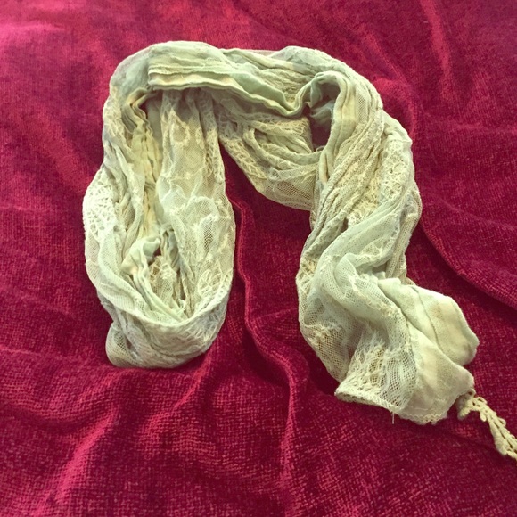 Mint green embroidered scarf