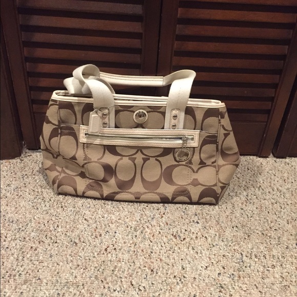Tan and white coach purse - Picture 1 of 2