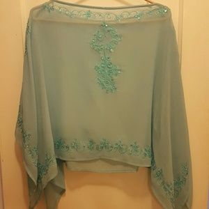 Sheer Powder blue embroidery poncho
