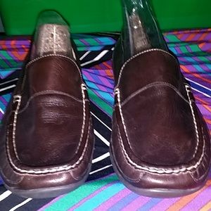 Brown leather loafers