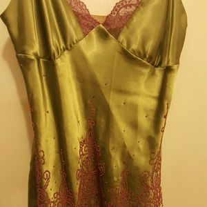 Lace trimmed Spaghetti strap Satin and beaded top