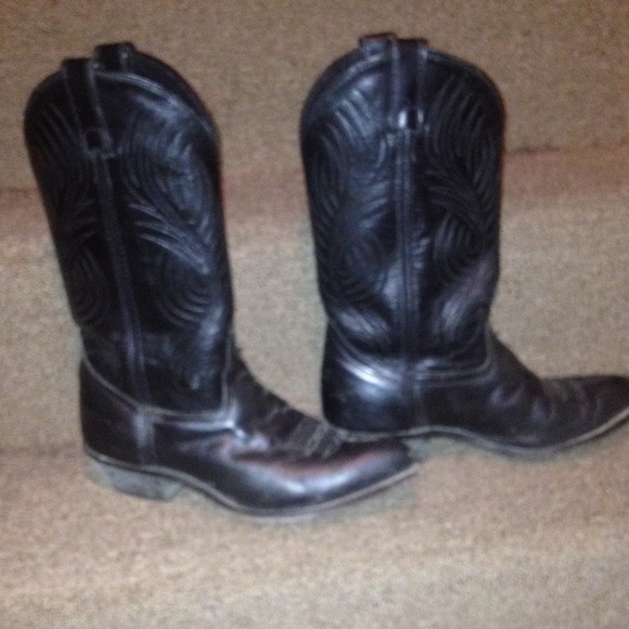 100% Black Leather Cowboy Boots
