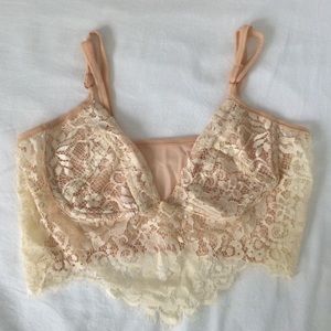 White/beige lace bralette crop top