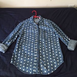 Polka dot jean button up shirt