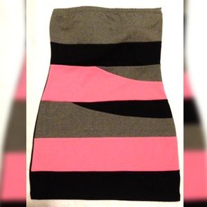 Strapless Grey, Pink, and Black Dress