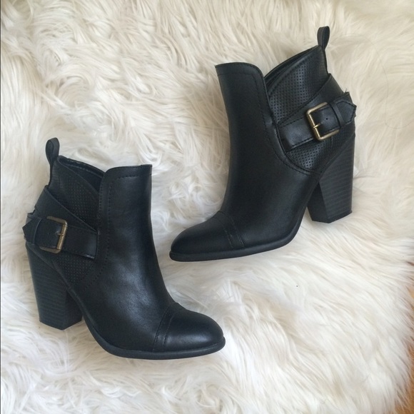 Black faux leather ankle booties