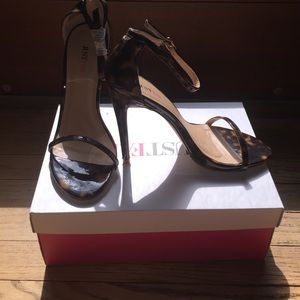 JustFab tortoise colored heel sandals.