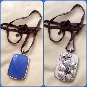 Large Blue Stone with Leather Cord Necklace