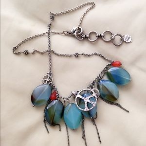 Turquoise and orange Stone Peace Sign Necklace